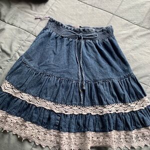 Scully Indigo Skirt with White Lace Trim